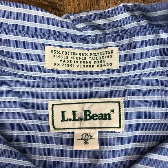 L.L Bean Men’s Button-Down Dress Wrinkle Resistance Shirt Blue and White Striped - Picture 4 of 4